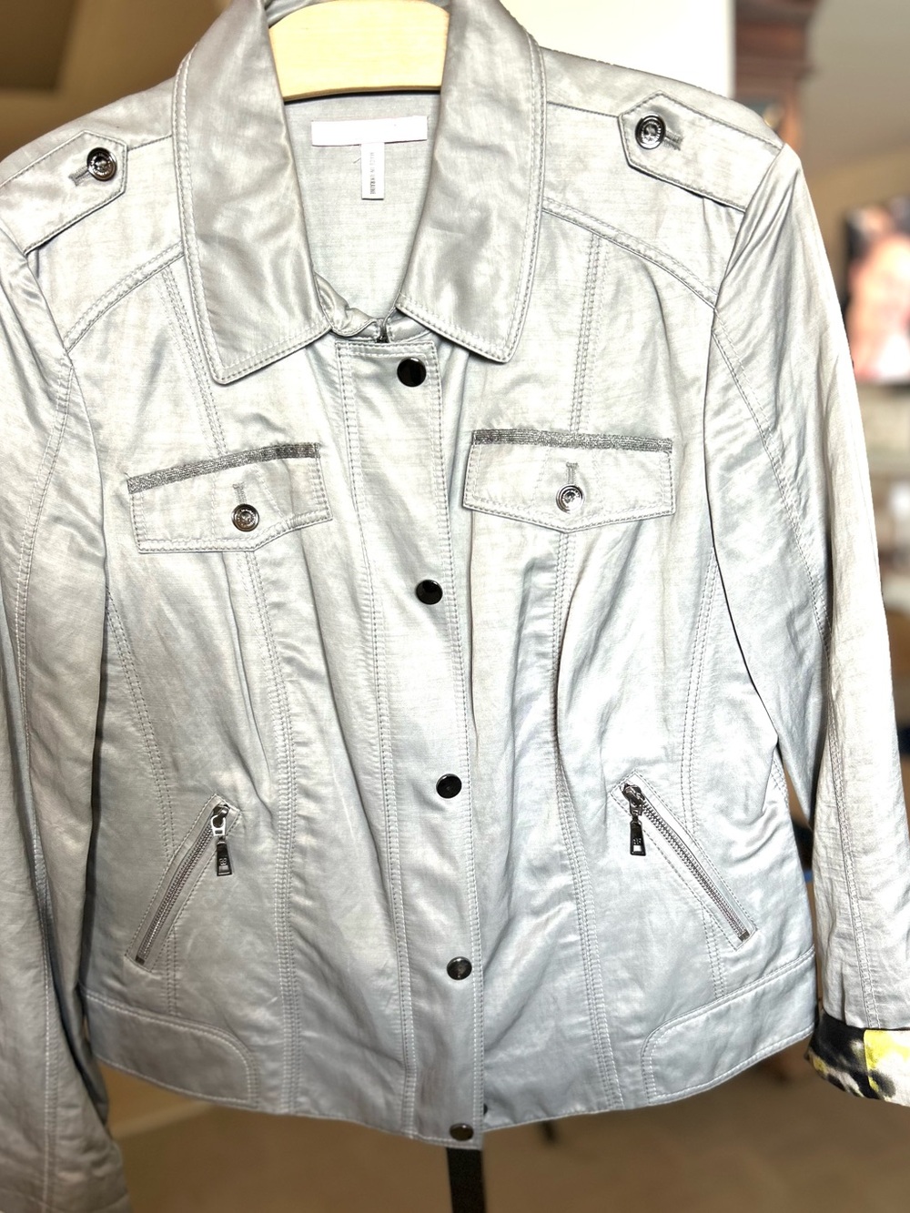 Basler Silver Button-Front Leather Jacket